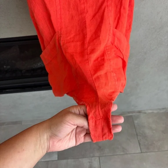 NWT By Anthropologie Linen Short Romper Bright Red, Size S - Picture 7 of 15
